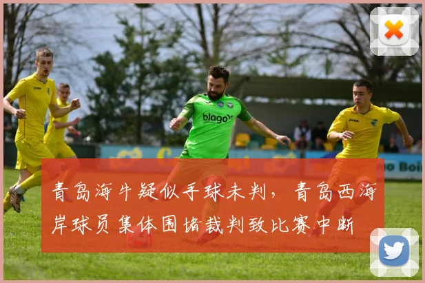 青岛海牛疑似手球未判，青岛西海岸球员集体围堵裁判致比赛中断